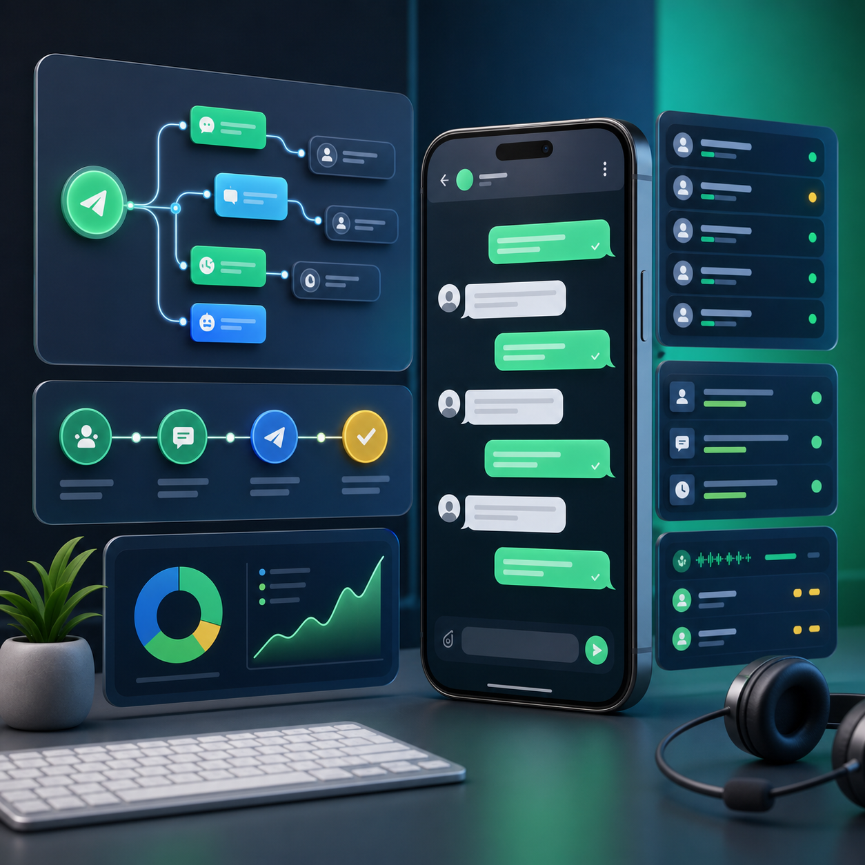 Modern automation dashboard visual for WhatsApp Official API